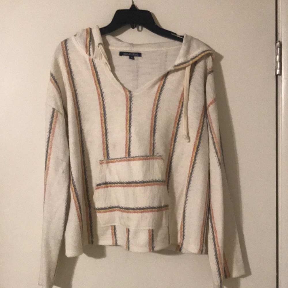 Blue/Red/Yellow Striped Hoodie. Size Medium.